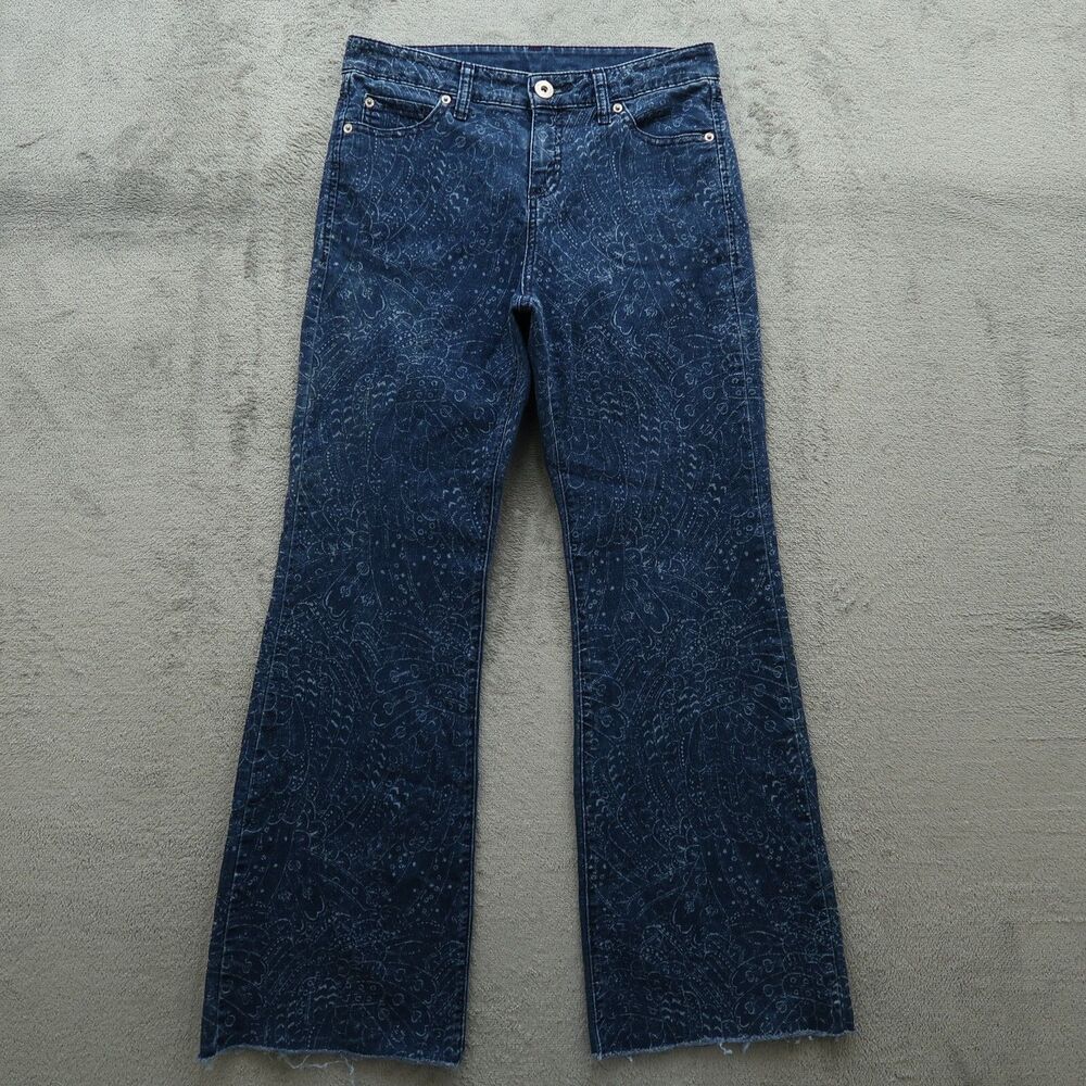 International Concepts Jeans Womens Size 8 Blue Mid-Rise Flare 30" Inseam Fringe